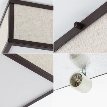 Grant 14.13" Minimalist Industrial Square Linen Iron LED Flush Mount - JONATHAN Y